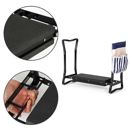 Składany stołek-klęcznik do pracy w ogrodzie 2w1 - niebieski