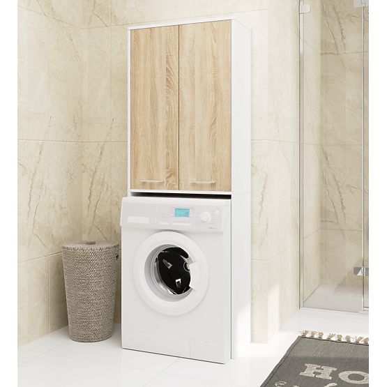 SŁUPEK ŁAZIENKOWY FIN 180 NAD PRALKĘ PEŁNE 2D - BIAŁY / DĄB SONOMA