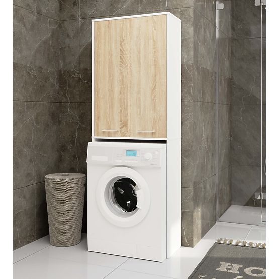 SŁUPEK ŁAZIENKOWY FIN 180 NAD PRALKĘ PEŁNE 2D - BIAŁY / DĄB SONOMA