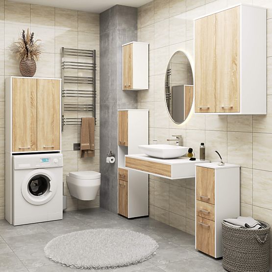 SŁUPEK ŁAZIENKOWY FIN 180 NAD PRALKĘ PEŁNE 2D - BIAŁY / DĄB SONOMA