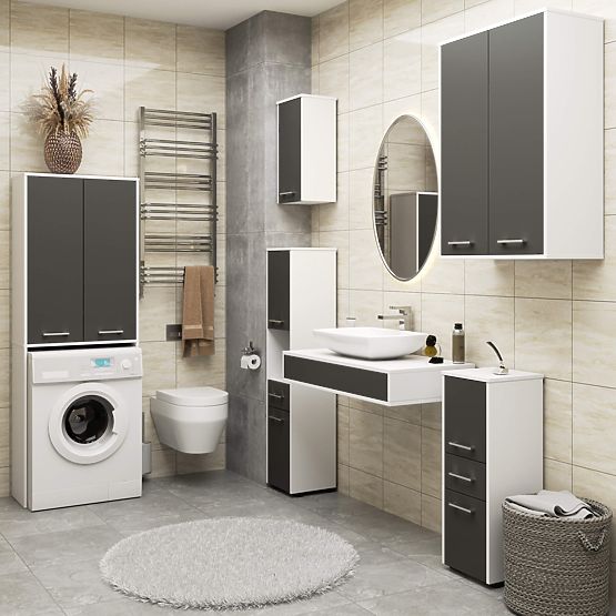 SŁUPEK ŁAZIENKOWY FIN 180 NAD PRALKĘ PEŁNE 2D - BIAŁY / SZARY