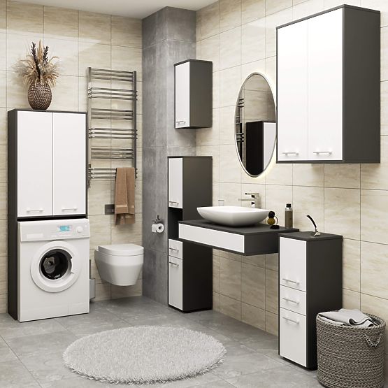 SŁUPEK ŁAZIENKOWY FIN 180 NAD PRALKĘ PEŁNE 2D - SZARY / BIAŁY