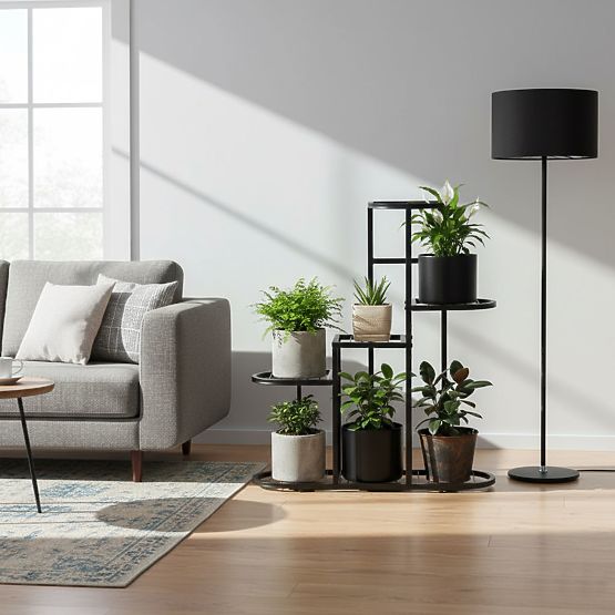 Stojak na kwiaty, 5 poziomów, czarny, ModernHome