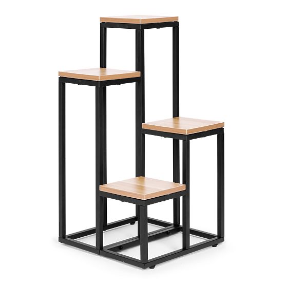 Stojak na kwiaty regał na kwiaty dekoracja 4 półki metal MDF jasny orzech ModernHome