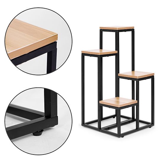 Stojak na kwiaty regał na kwiaty dekoracja 4 półki metal MDF jasny orzech ModernHome