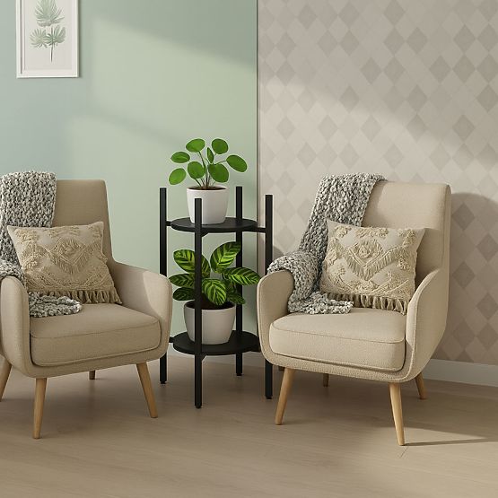 Stojak na kwiaty, stojak na kwiaty, dekoracja, 2 poziomy, czarny, ModernHome