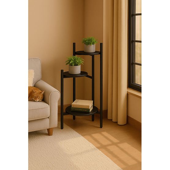 Stojak na kwiaty, stojak na kwiaty, dekoracja, 3 poziomy, czarny, ModernHome