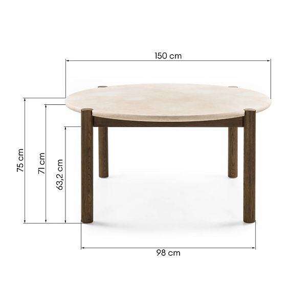 Stół jadalniany Bruna, 150 cm, okrągły, dąb mocha/marmur cream