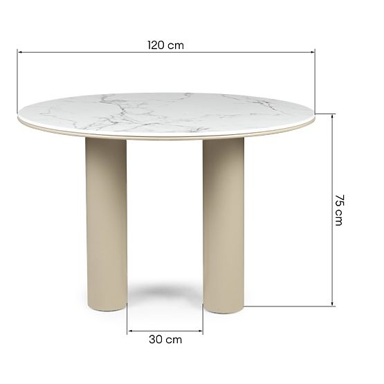 Stół jadalniany Kairo 120 cm, okrągły, ciemny beżowy, marmurowy