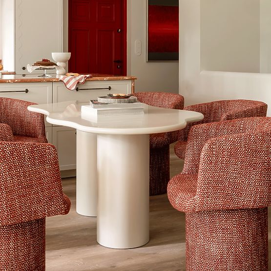 Stół jadalniany Pinar 180 cm, szaro-beżowy, zaokrąglone kształty