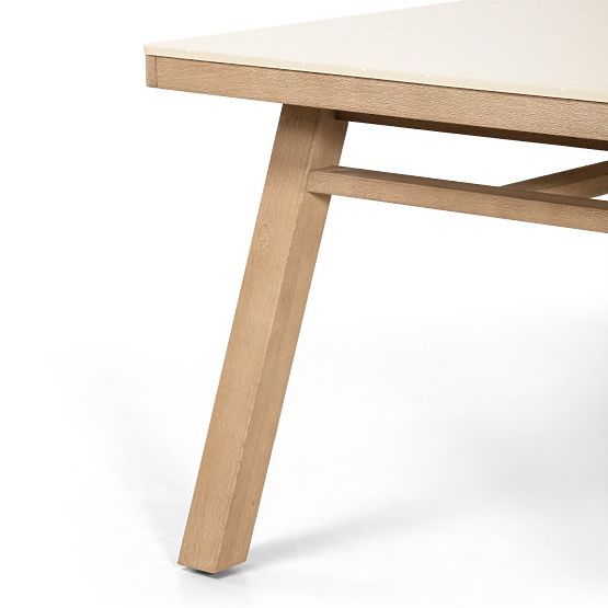 Stół ogrodowy Wabi 200 cm z kamiennym blatem, jasne drewno akacjowe/jasny beżowy, prostokątny