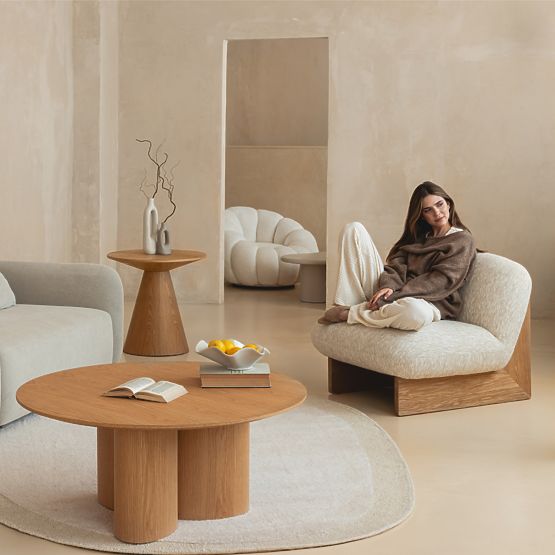 Stolik boczny Abisko, 60 cm, okrągły, naturalna dębowa okleina