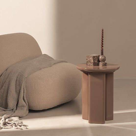 Stolik boczny Brie 40 cm, jasnobrązowy, mocha, błyszczący