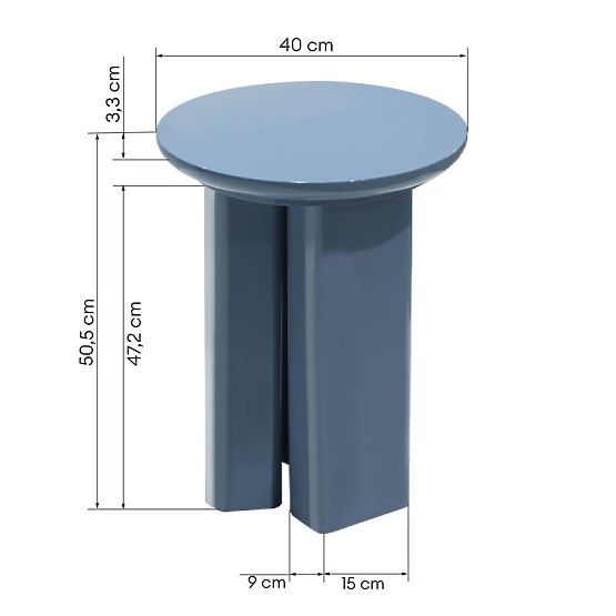 Stolik boczny Brie 40 cm, stonowany niebieski, błyszczący