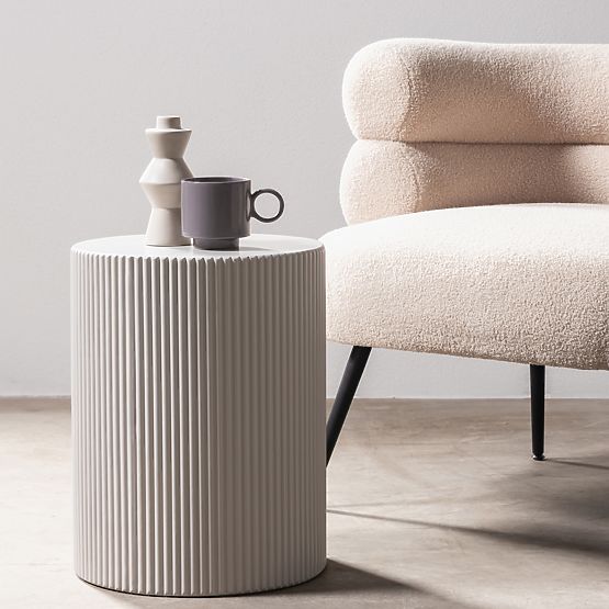 Stolik boczny Ermanno, 35 cm, szaro-beżowy, żłobiony