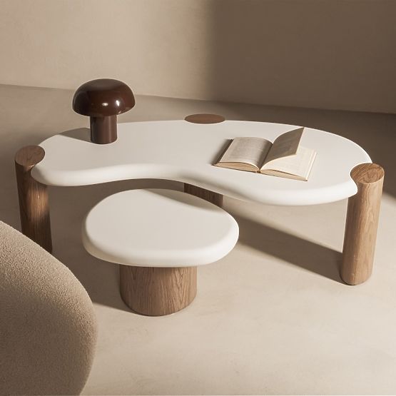 Stolik boczny Floe 50 cm, biały/orzech