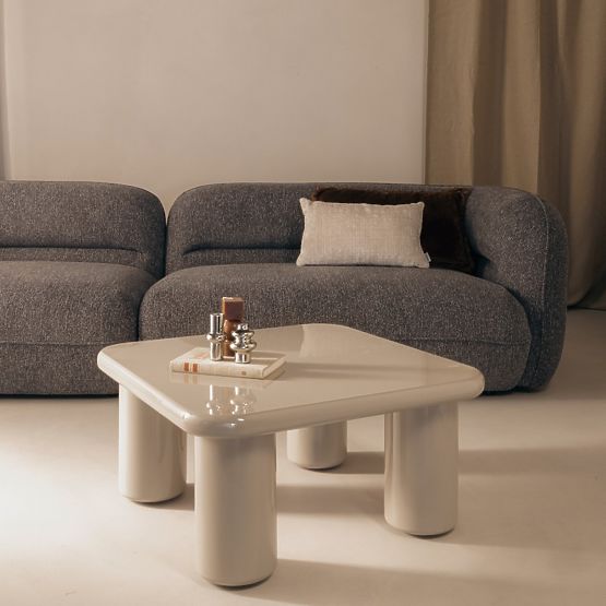 Stolik kawowy Cherry 70 cm, ciemny beżowy, błyszczący