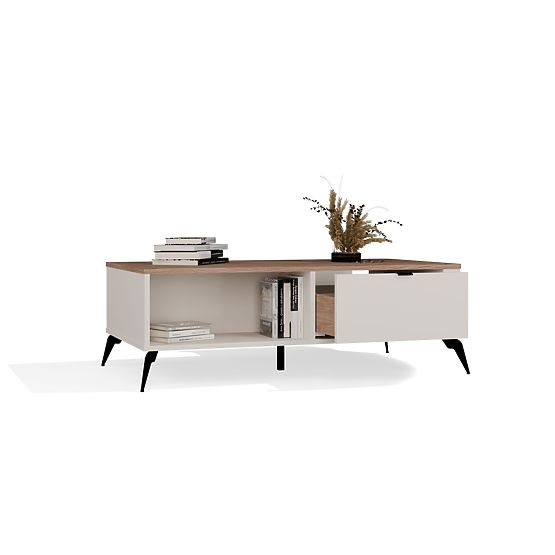 Stolik kawowy CORDOBA Kaszmir Beżowy Dąb Castello 2 Szuflady do Salonu