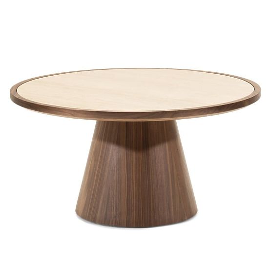 Stolik kawowy Kyoto 80 cm, okrągły, trawertyn/orzech
