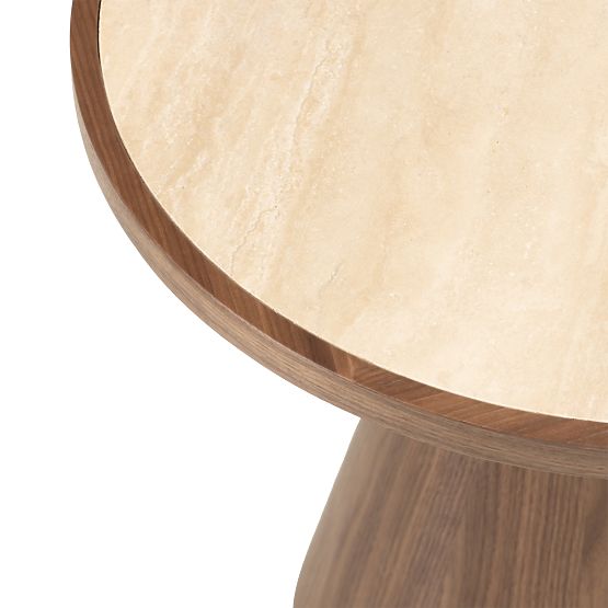 Stolik kawowy Kyoto 80 cm, okrągły, trawertyn/orzech