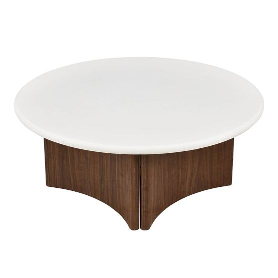 Stolik kawowy Marlo 80 cm, kremowobiały/orzech, mikrocement