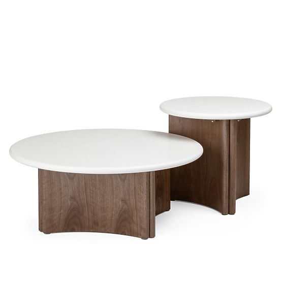 Stolik kawowy Marlo 80 cm, kremowobiały/orzech, mikrocement