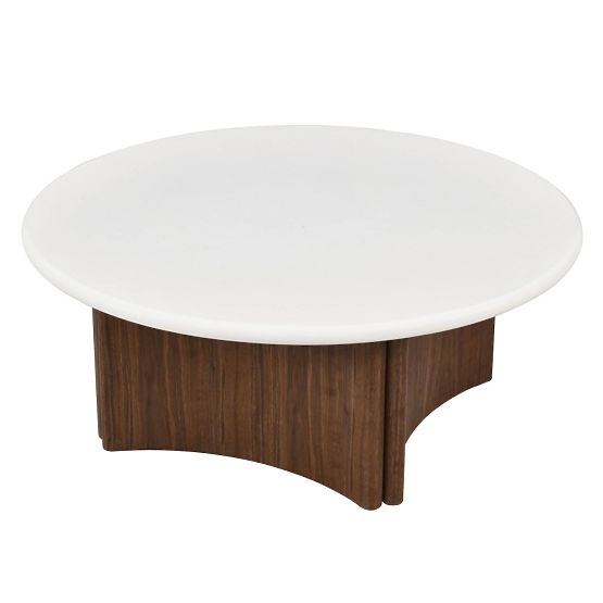 Stolik kawowy Marlo 80 cm, kremowobiały/orzech, mikrocement