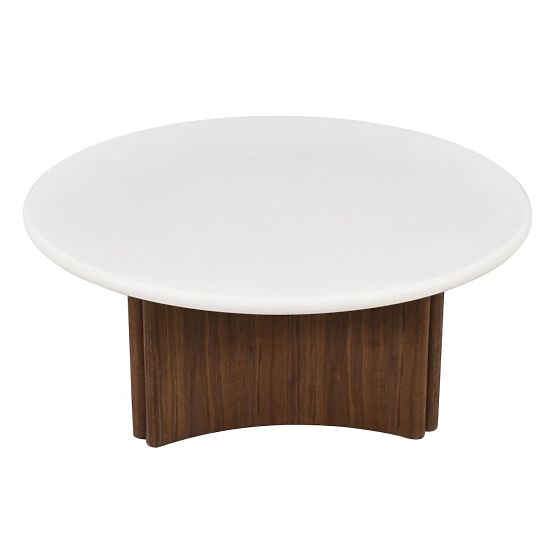 Stolik kawowy Marlo 80 cm, kremowobiały/orzech, mikrocement