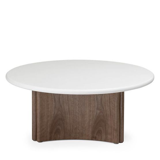 Stolik kawowy Marlo 80 cm, kremowobiały/orzech, mikrocement