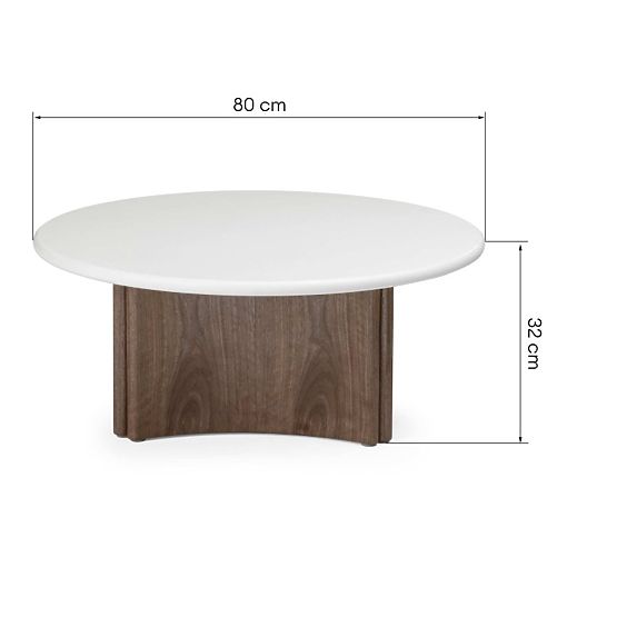 Stolik kawowy Marlo 80 cm, kremowobiały/orzech, mikrocement