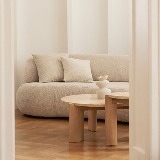 Stolik kawowy Medley 90 cm, okrągły, trawertyn/jesion