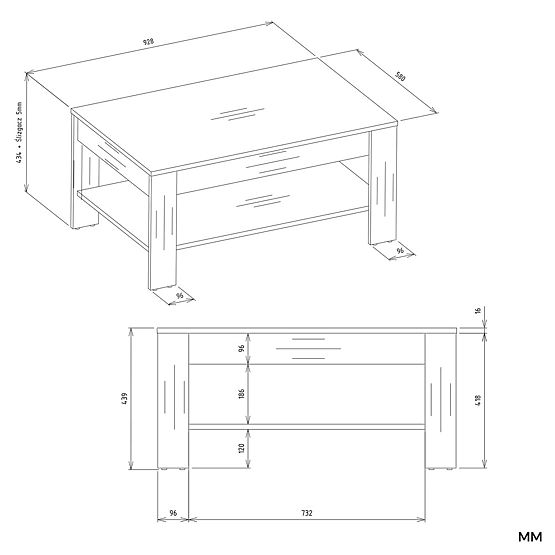 Stolik kawowy OHIO DĄB ARTISAN CZARNY Stół Półka Do Salonu 93x58x43,5 Cm