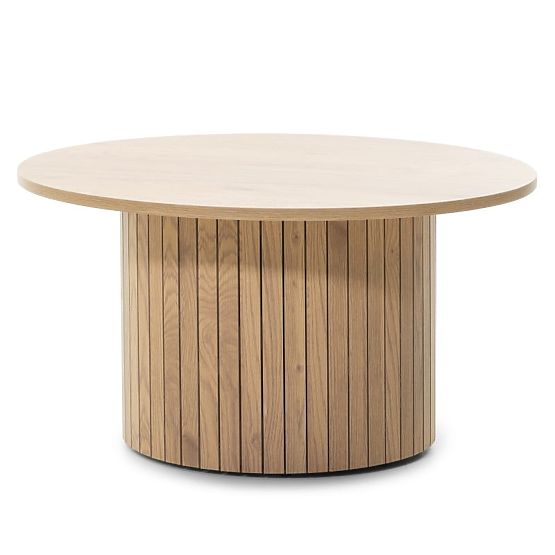 Stolik kawowy Remigio 80 cm, okrągły z lamelami, dąb