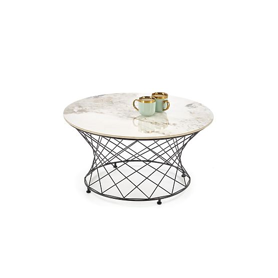 Stolik konferencyjny ALESSIA, beżowy marmur / czarny (2p=1szt)