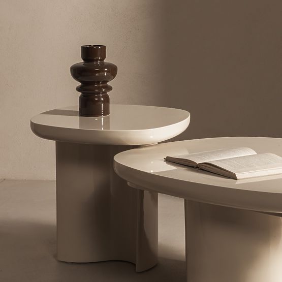 Stolik konferencyjny Puro 80 cm, jasnobeżowy, błyszczący