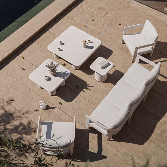 Stolik ogrodowy Vibonis 100 cm, kwadratowy, cementowy, jasnobeżowy