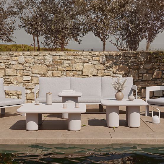 Stolik ogrodowy Vibonis 70 cm, kwadratowy, cementowy, jasnobeżowy