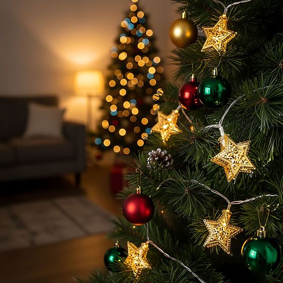 Świąteczne lampki Girlanda LED Złote Gwiazdki 391020