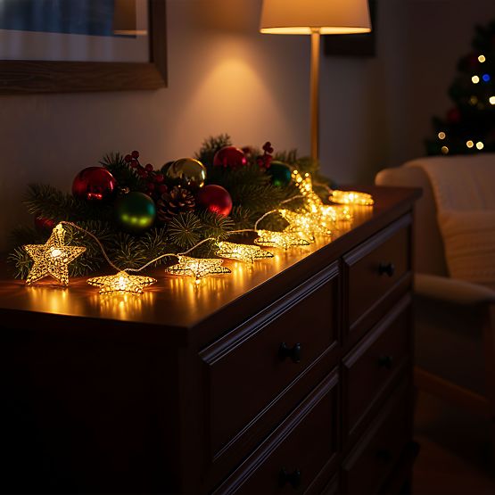 Świąteczne lampki Girlanda LED Złote Gwiazdki 391020