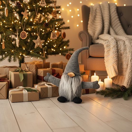 Świąteczny skrzat 35 cm YX045 SZARY