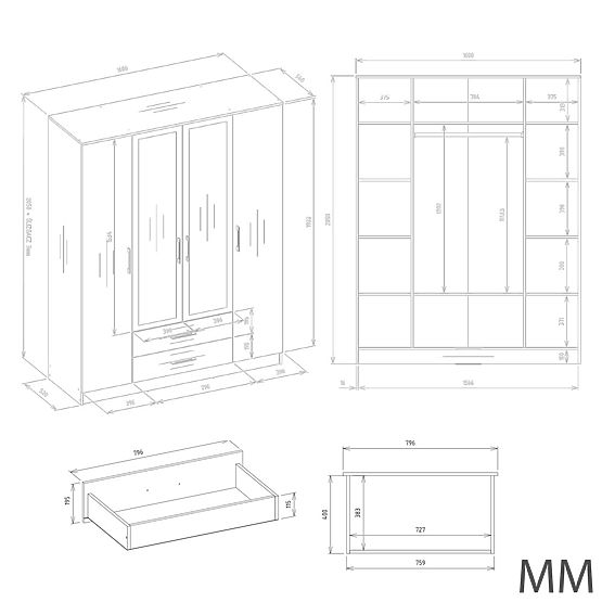 Szafa Romana 160 X 205 LUSTRO KASZMIR BEŻOWA
