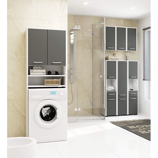 Szafka łazienkowa FIN nad pralkę - biała-grafitowa szara - 2 drzwi