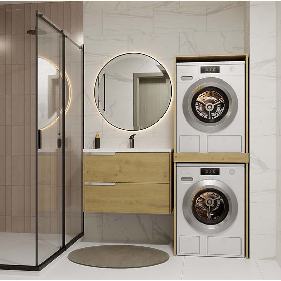 Szafka łazienkowa na pralkę i suszarkę POLA TWIN Regał Słupek DĄB ARTISAN