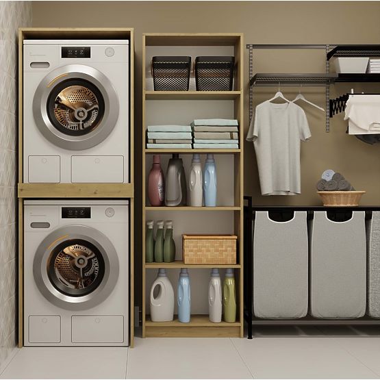 Szafka łazienkowa na pralkę i suszarkę POLA TWIN Regał Słupek DĄB ARTISAN