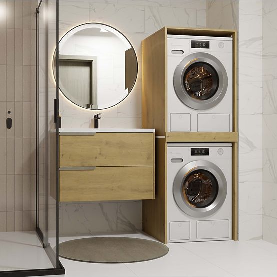 Szafka łazienkowa na pralkę i suszarkę POLA TWIN Regał Słupek DĄB ARTISAN