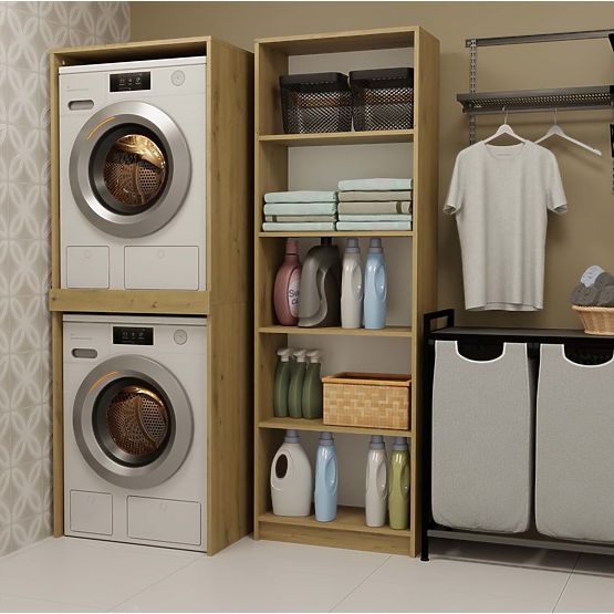 Szafka łazienkowa na pralkę i suszarkę POLA TWIN Regał Słupek DĄB ARTISAN