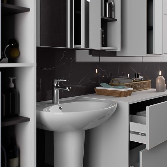 SZAFKA ŁAZIENKOWA POD UMYWALKĘ VAMI W90 2SZ 2P BIAŁA / GRAFITOWO SZARA