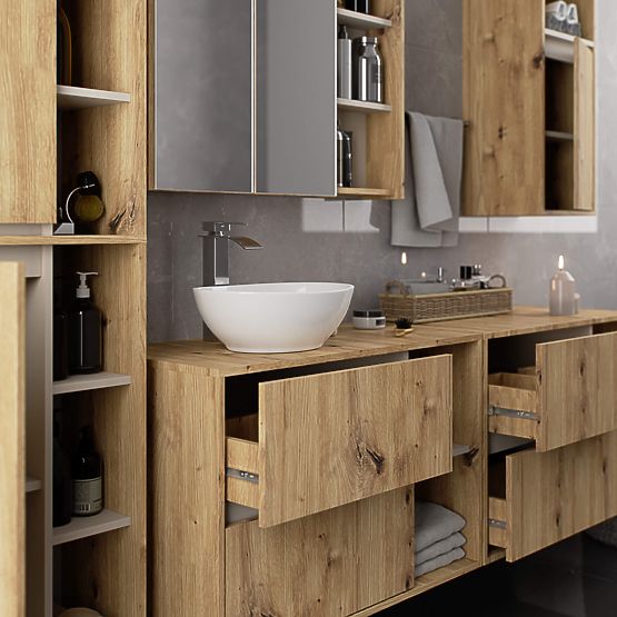 SZAFKA ŁAZIENKOWA POD UMYWALKĘ VAMI W90 2SZ 2P DĄB ARTISAN / KASZMIR
