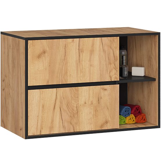 SZAFKA ŁAZIENKOWA POD UMYWALKĘ VAMI W90 2SZ 2P DĄB CRAFT / CZARNA