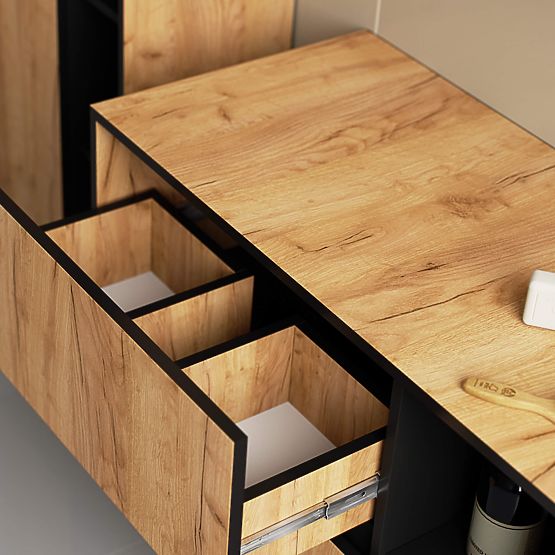 SZAFKA ŁAZIENKOWA POD UMYWALKĘ VAMI W90 2SZ 2P DĄB CRAFT / CZARNA